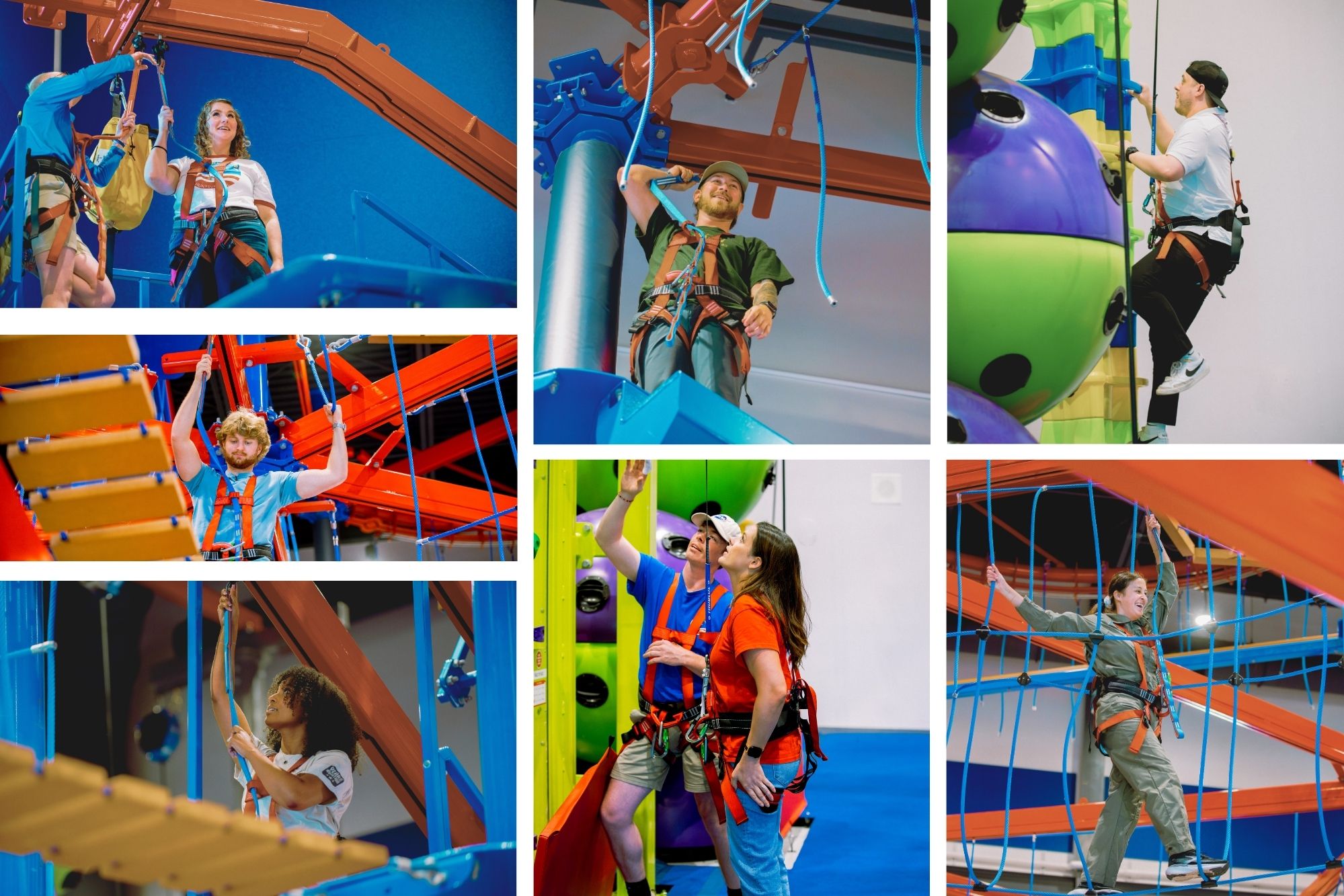 Individuals having fun at The Summit, our indoor ropes course