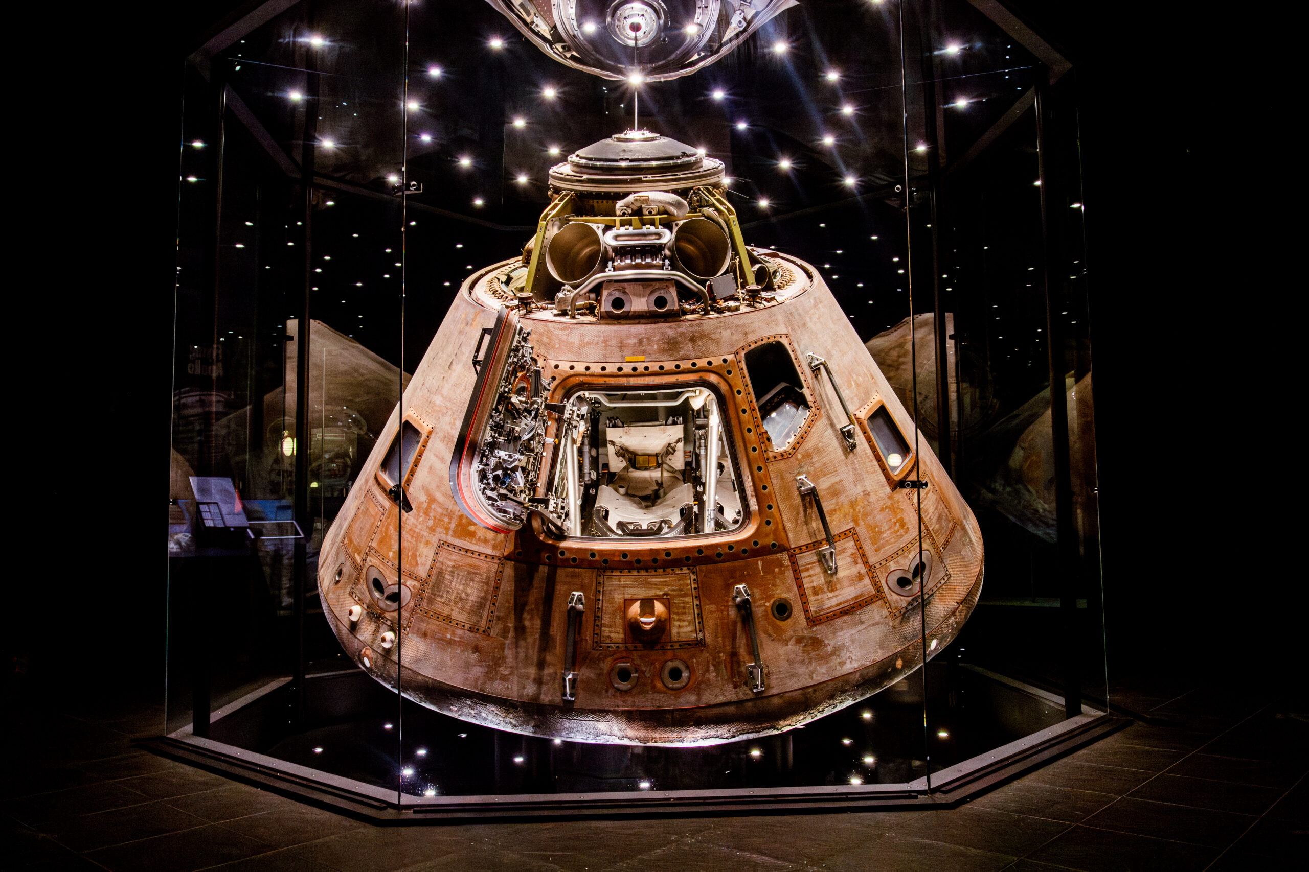 Apollo 16 command module on display in the Davidson Center