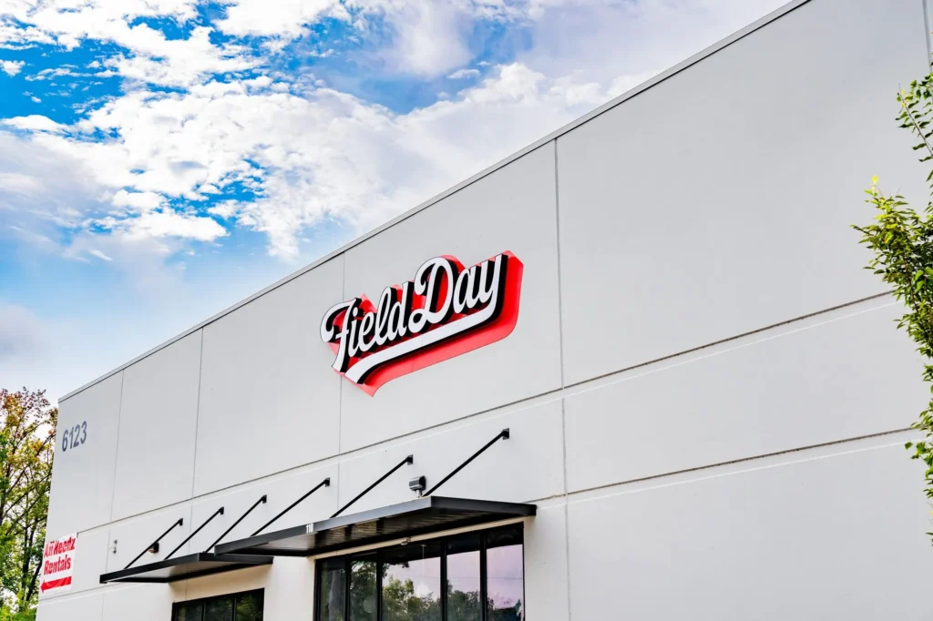 exterior of Field Day, a new place for people to have fun in Huntsville