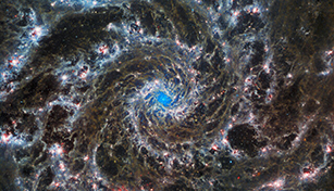 This image from the NASA/ESA/CSA James Webb Space Telescope shows the heart of M74, otherwise known as the Phantom Galaxy.