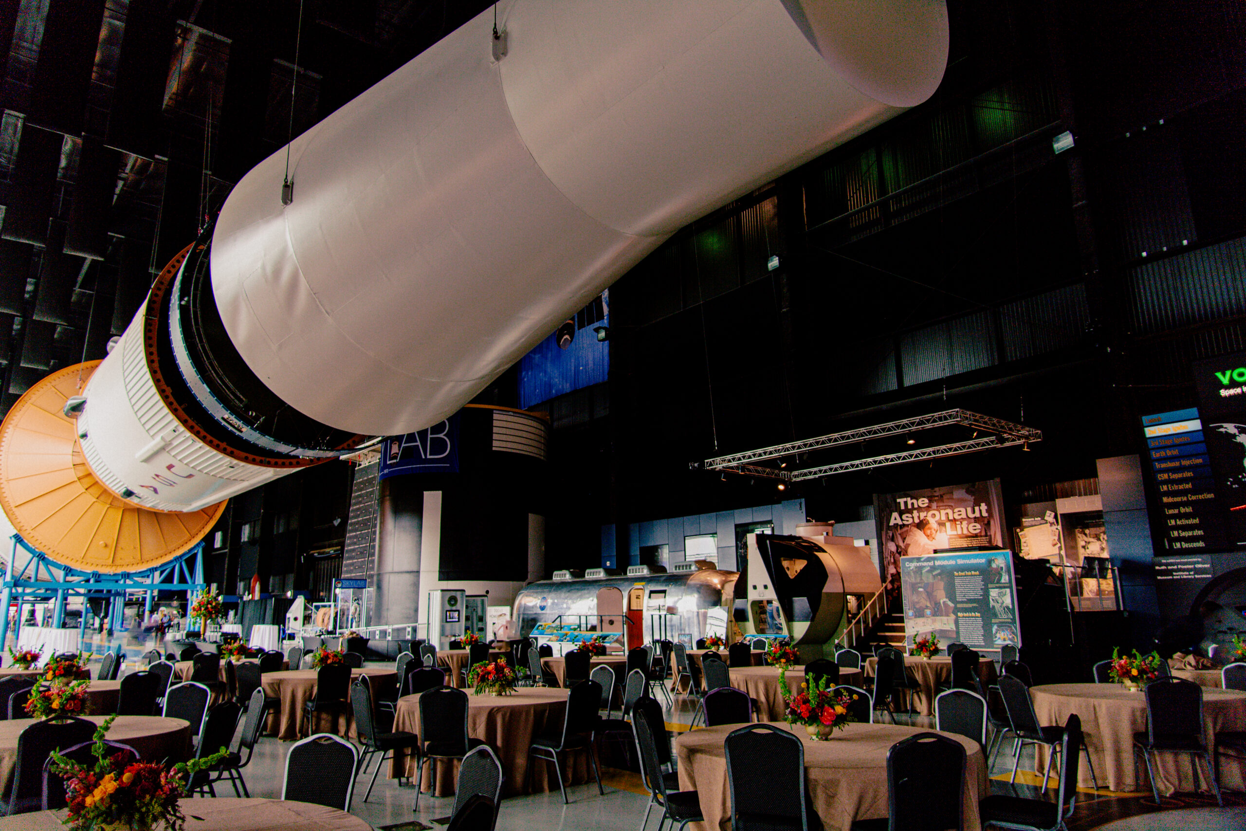 picture of a setup during one of the special events in the Saturn V Hall.