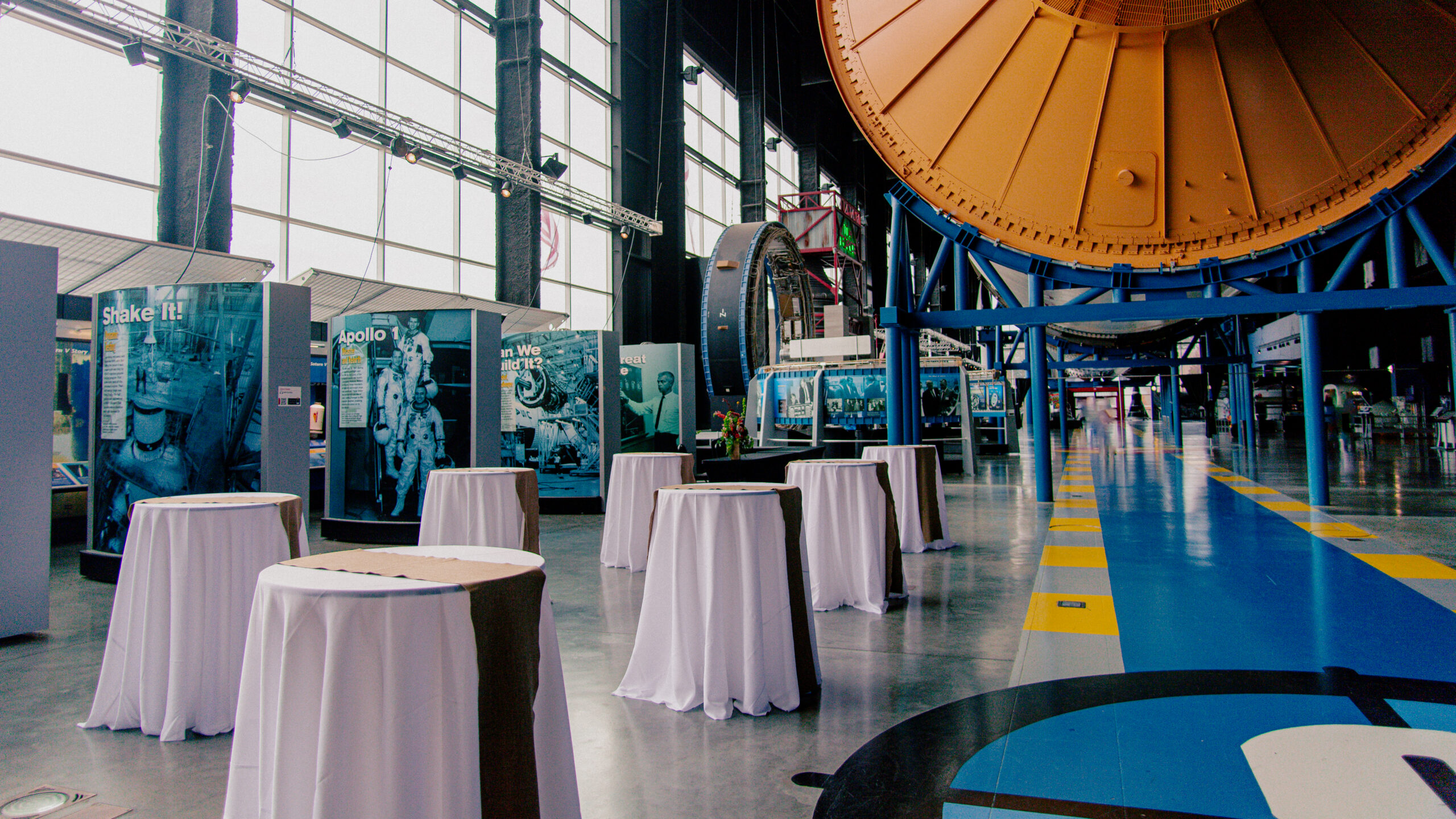 picture of a setup during one of the special events in the Saturn V Hall.