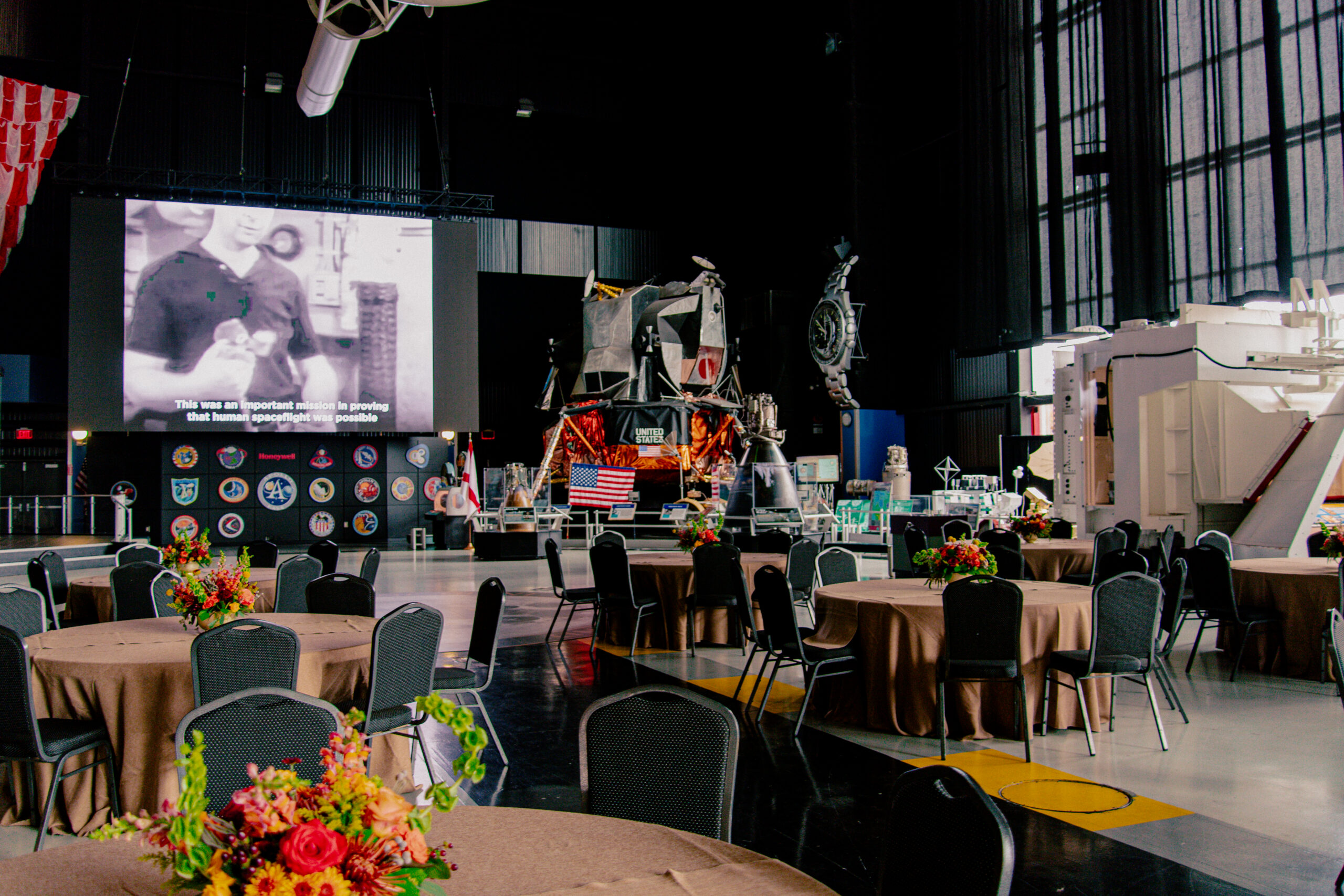 picture of a setup during one of the special events in the Saturn V Hall.