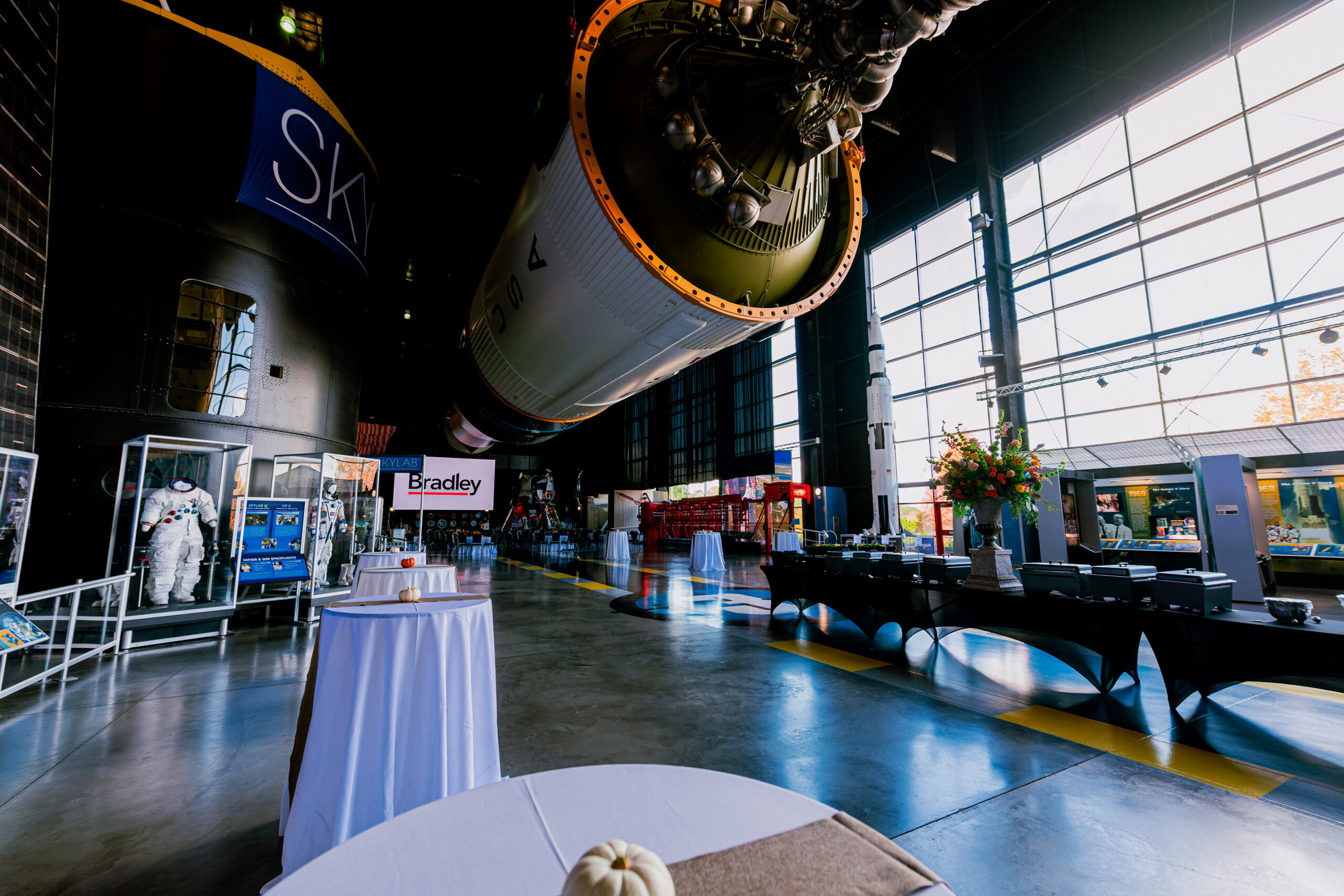 picture of a setup during one of the special events in the Saturn V Hall.
