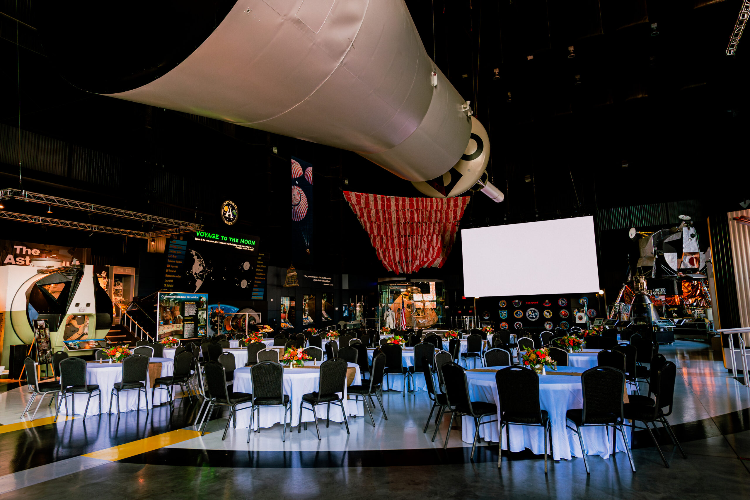 picture of a setup during one of the special events in the Saturn V Hall.