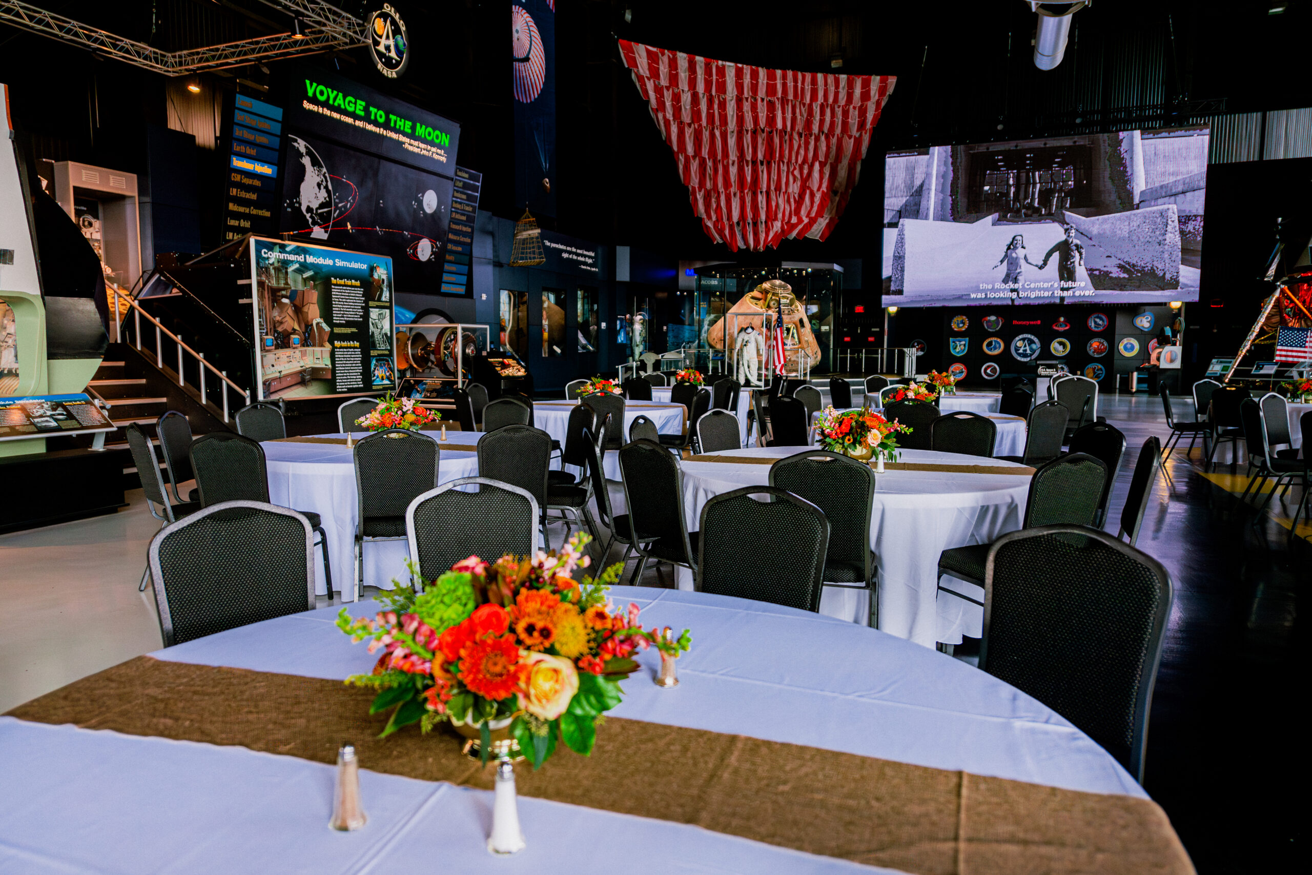 picture of a setup during one of the special events in the Saturn V Hall.