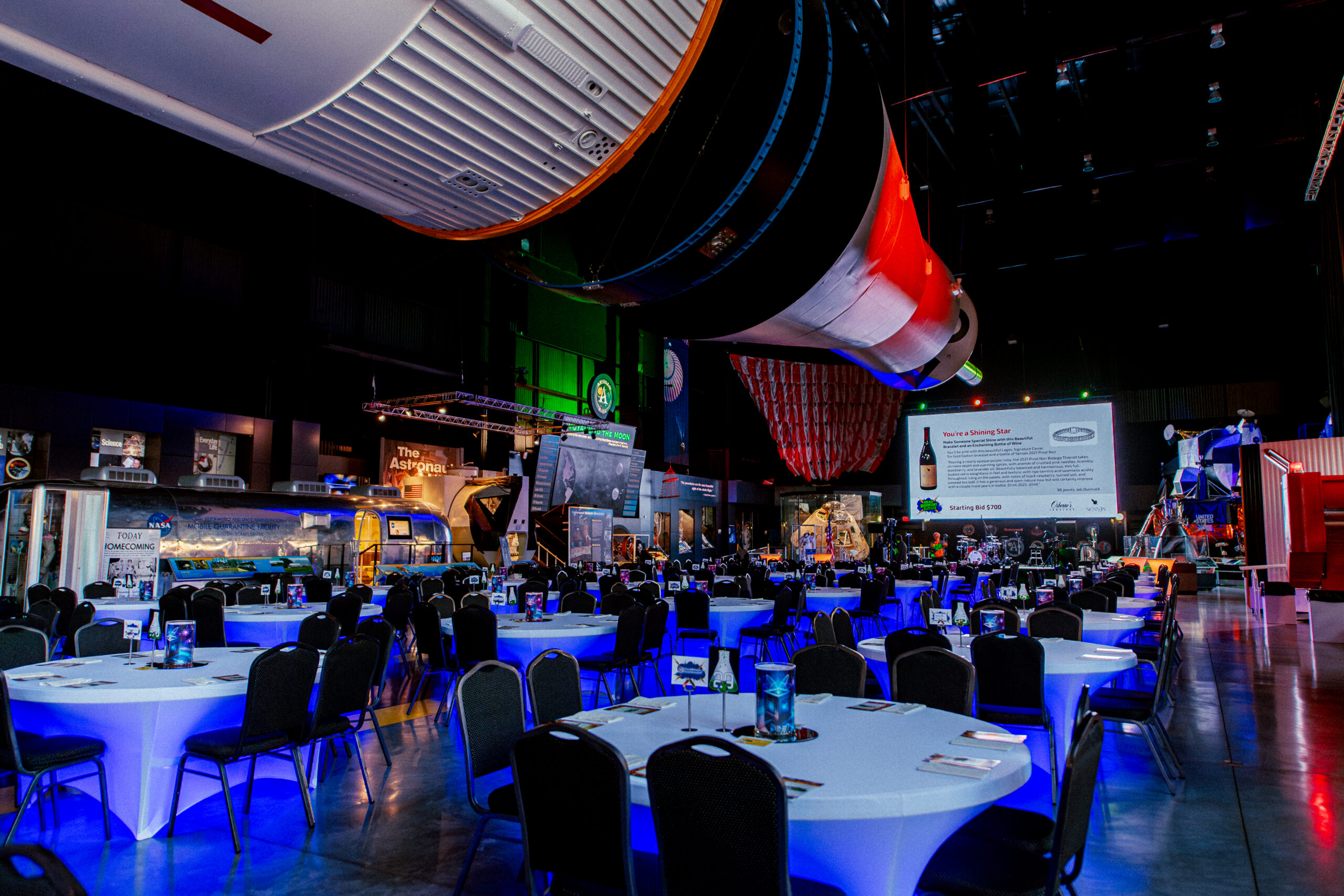picture of a setup during one of the special events in the Saturn V Hall.