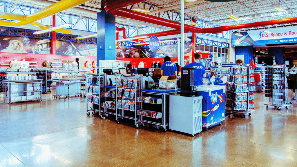 Slightly outdated image of our gift shop with is located inside the U.S. Space & Rocket Center