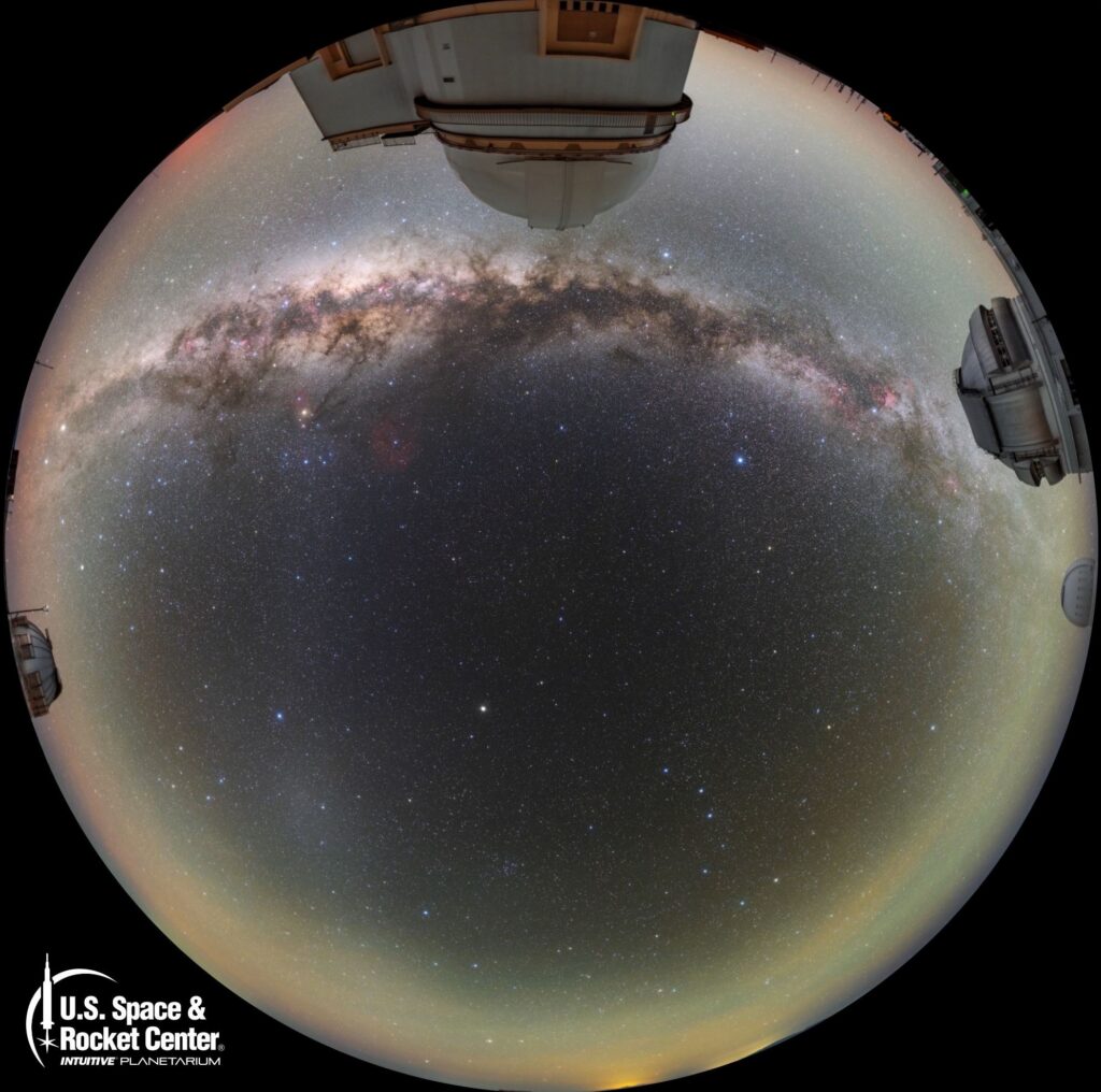 Fulldome still: the Milky Way arching across the night sky